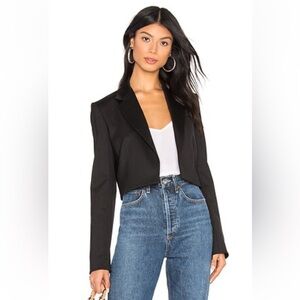 Theory Open-front Cropped Tux Wool Cube Jacket In Black-Size 8